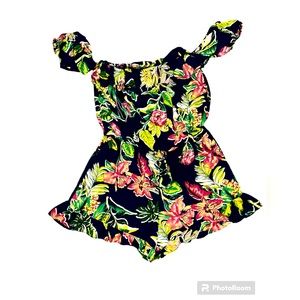 Tropical Print Off The Shoulder Romper